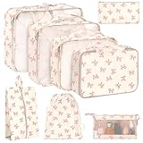 KPX 8 Set Packing Cubes for Travel, Luggage Packing Organizers Accessories Large Toiletries Bag for Clothes Shoes Cosmetics (8Set-Pink Bow)