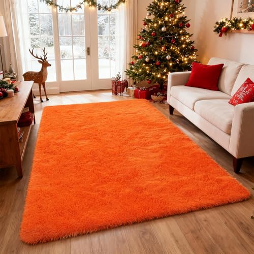 Orange Shag Area Rugs for Bedroom Living Room,5X8 Ultra Soft