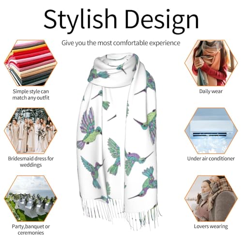 Shawl Wraps for Women - Hummingbird Print White Oversized Fall Winter Blanket Fashion Scarf for Womens4