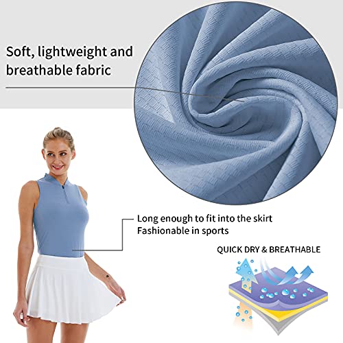 Lastfor1 Women's Golf Polo Sleeveless Shirt Zip-Up Upf 50+ Uv Protection Athletic Tops Slim Fit Quick Dry Lightweight Blue M #TOP4