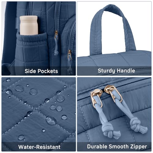 Image of kadilong Quilted Travel College Laptop Backpack for Women,Daypack Bookbag for School Teen Girls Mochilas Mujer,InkBlue