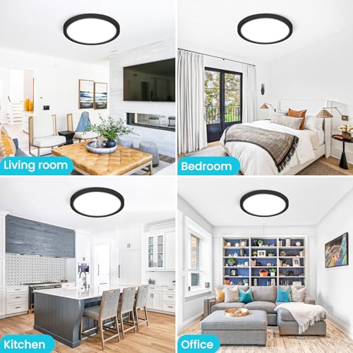 Image of libtit 16 inch Black LED Ceiling Lights, 36W 3600lm, 3 Color Temps 3000K /4000K /6500K, Large Flush Mount Fixture for Kitchen, Hallway, Bedroom, Living Room, 120V ETL Listed, 1Pack