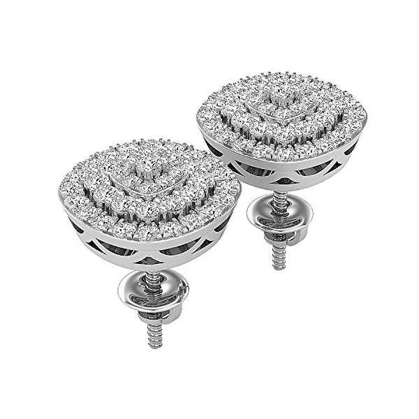 Dazzlingrock Collection 0.95 Carat (ctw) Round Diamond Ladies Double Halo Cluster Screw Back Stud Earrings, Available in 10K/14K/18K Gold & 925 Sterling Silver - Image 4