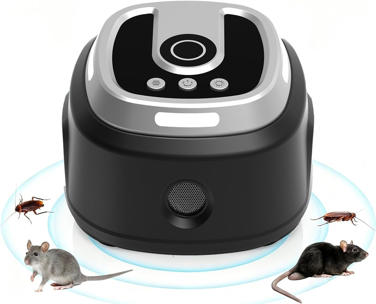 WUGEIN 360° Ultraschall Nagetiervertreiber, verbesserter Mäuseabwehr mit 4 Arbeitsmodi & 1300 Sq.Ft Abdeckung, Innenbereich Mäuseschreck Ultraschall für Bekämpfung von Ratten, Ameisen und Insekten