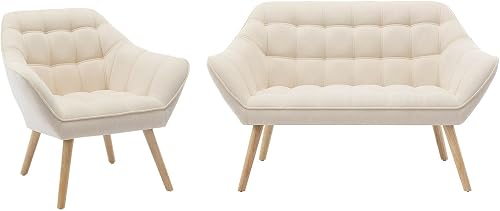 Canapé 2 Places et Fauteuil en Tissu Beige Caserta Vente-unique