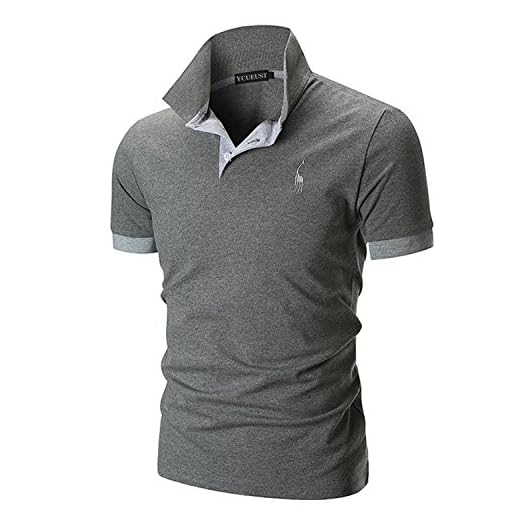 YCUEUST Hommes 3 Boutons Cotton Basic Manche Courte Casual Polo Tennis Golf Poloshirt Gris M