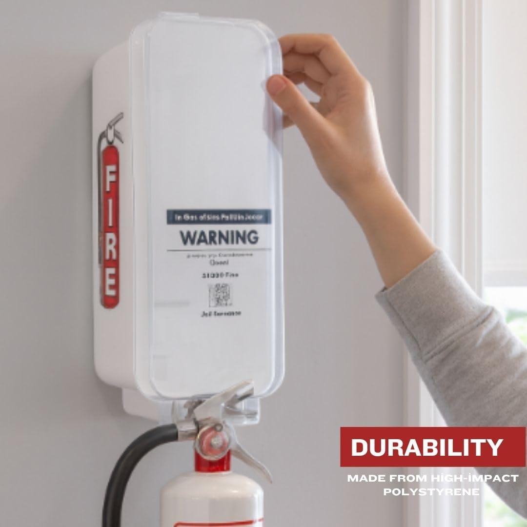 Plastic Chief Fire Extinguisher Cabinet for 2-1/2 - 5 lb or 10 lb, Fire Extinguisher Cabinet Box Indoor/Outdoor Fire Cabinets Mounted w/ Clear Pull-Cover MADE IN USA (White, Holds: 2 1/2 lb. & 5 lb.)
