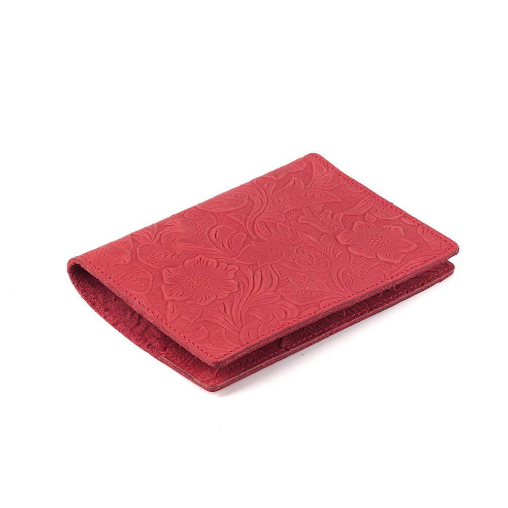 Retro Carved Passport Bag, Leather Material Card Holder Card Clip, Passport Protect Case Storage Bag (Red)