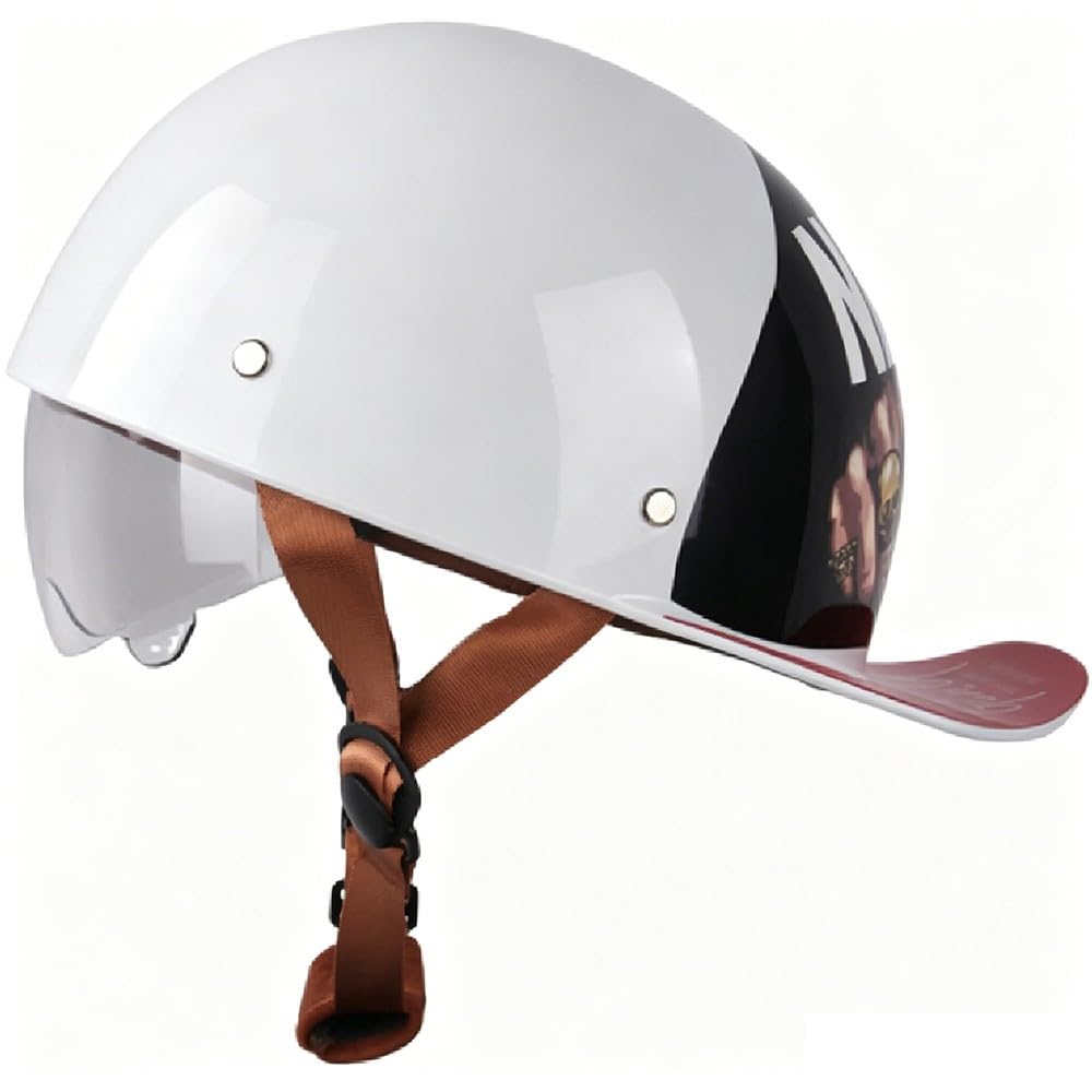 Casco Moto Vintage Mezzo Aperto, Casco Semi-Aperto a Forma di Berretto da Baseball con Visiera e Pulsante a Rilascio Rapido, Casco Jet Moto con Omologazione ECE per Scooter