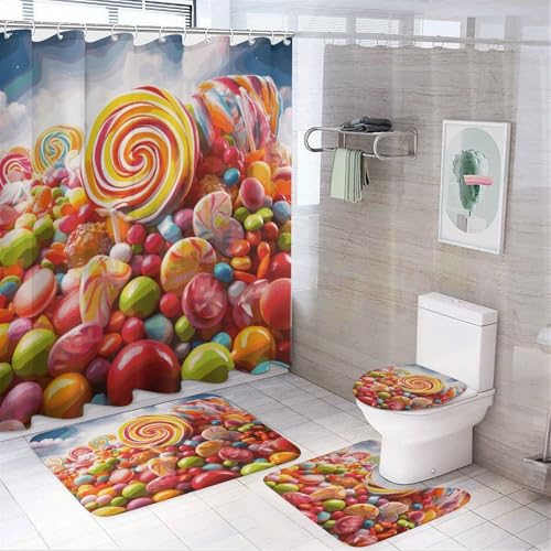 Rideaux de douche arc-en-ciel imperméables et ensemble de tapis de bain textiles