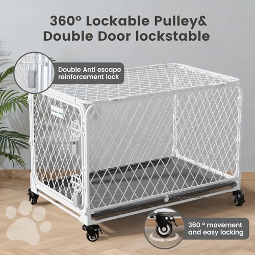Caisse transport pour chien portable blanche 92x57x59cm avec roues verrouillables - 6