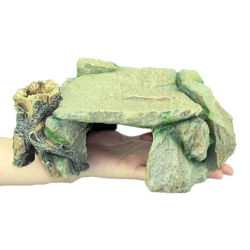 Plate-Forme de Repos, Grotte Reptiles et cachette for lézard Tortue, Habitat d'aquarium Roche for décor d'angle, 24 16 9 cm