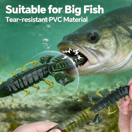 Image of Battle Craw Soft Plastic Crawfish Lures Kit with Removable Rattles | Salt Infused Creature Bait for Bass Fishing, Texas Rig & Jig Trailer Lure in Tackle Box, Realistic 1:1 Claw-to-body 4.1 /5.5in