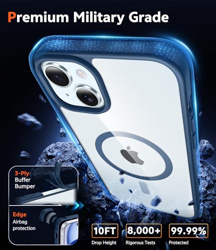 Image of FNTCASE for iPhone 15 Case Clear: iPhone 14 /13 Case Magnetic Phone Cases with Screen Protector Compatible with Magsafe Slim Anti Yellowing Rugged Protective Transparent Cell Cover (B-Blue)