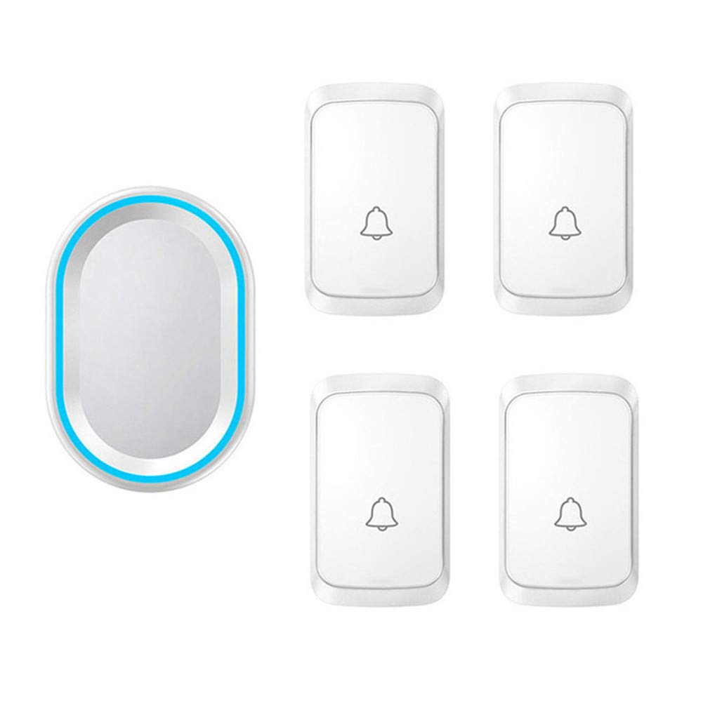 WOTZOV Wireless Doorbell, 4 Push Button And 1 Receivers,Waterproof Wall Plug-In Cordless Door Chime with Power-Off Memory Function,LED Flash,300M Range,58 Ringtones,4 Volume Levels,White,White