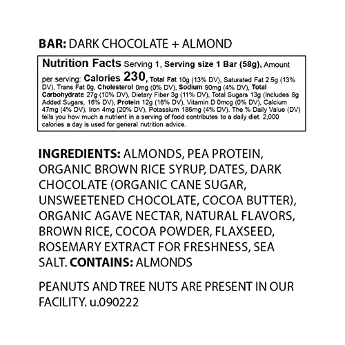 The Gluten Free Brothers – Dark Chocolate Almond Snack Bars - Gluten Free Protein Bars – Non Gmo, Soy Free, Dairy Free, Vegan – Plant Based Protein Bars, 2.05 Oz (12 Count). #TOP2
