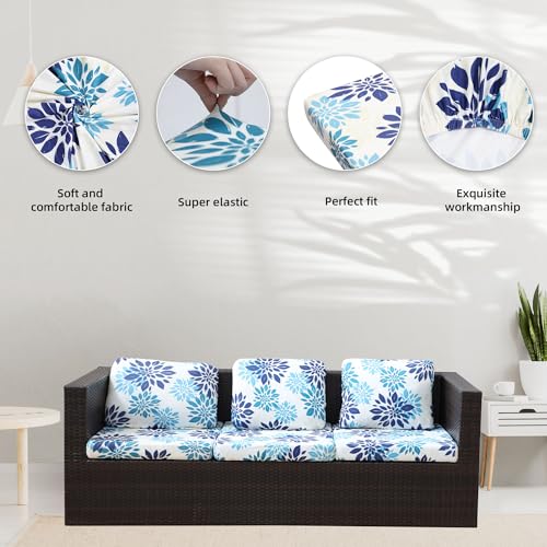 Image of 8Pcs Stretch Patio Cushion Covers,Outdoor Couch Covers Replacement,Outdoor Couch & Sofa Slipcovers,for Patio Furniture Cushion Covers,Washable Reusable Furniture Protector(Blue Flower,Cover Only)