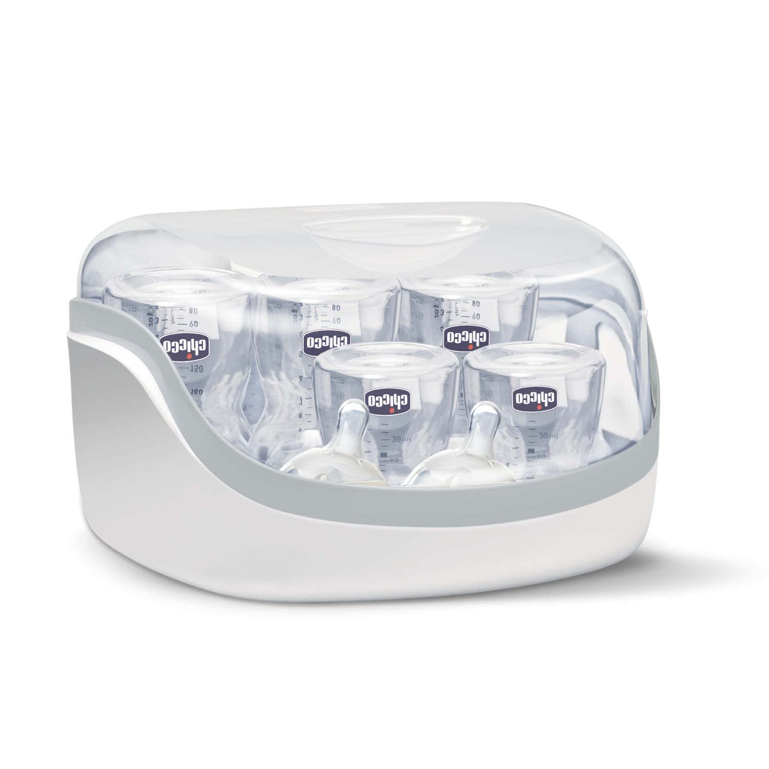 Chicco Sterilizzatore Biberon Microonde, Sterilizza in Modo Semplice e Veloce, Contiene fino a 5 Biberon, Adatto anche per Ciucci, Leggero e Compatto, Ideale da portare in Viaggio, Facile da Pulire