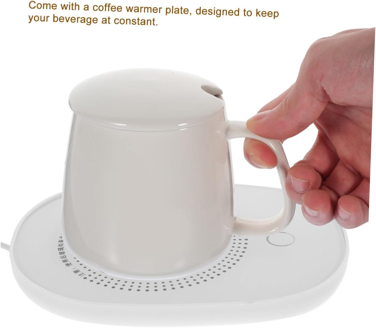 SEWACC Thermostatic USB Cup Warmer Pad with Gravity Sensor, Electric Milk and Coffee Heating Mat, Beige Ceramic Beverage Warmer for Home and Milk Heating
