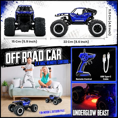 Image of Zest 4 Toyz Remote Control Car Toy for Kids | Rock Crawler Monster Truck Drift RC Car | 100+ft Range 2.4GHz Remote | Rechargeable Battery | Type-C USB | 2WD Off-Road Climbing Racing Car