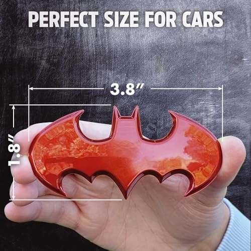Image of Fan Emblems Batman 3D Car Badge - 1989 Batwing Logo (Red Chrome: 3.8 x 1.8 x 0.2 inches)