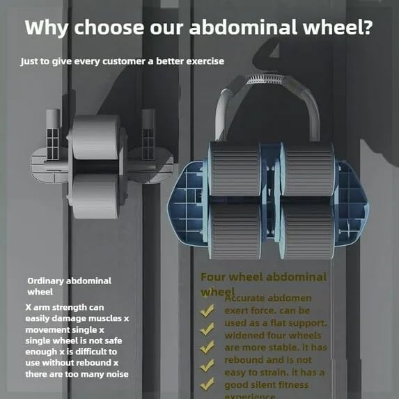 Image of Ab Roller Wheel with Elbow Support Automatic Rebound for Men & Women [Blue]