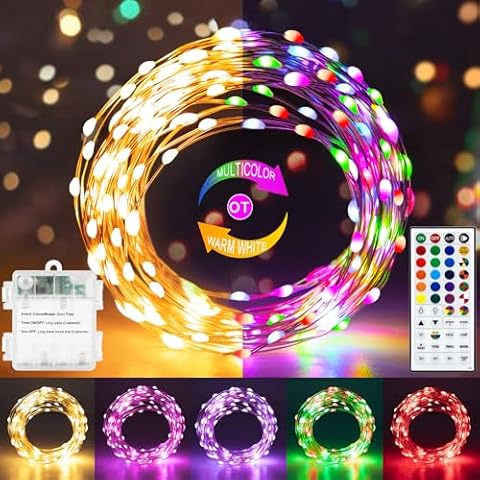 echosari Fairy Lights Battery Operated, RGB Color Changing & Warm White 33Ft 100 LED Twinkle Lights with Remote Timer 150 Scene Modes for Bedroom Trees Garden Decor Cover