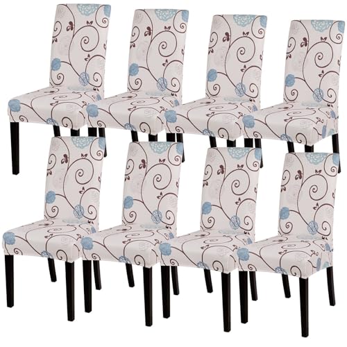 Image of SearchI Dining Room Chair Covers Set of 8, Stretch Printed Parsons Chair Slipcovers Super Fit Spandex Removable Washable Kitchen Chair Protector Cover for Dining Room, Hotel, Ceremony (Ball Flower)