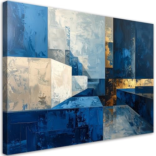 Tableau bleu et beige Feeby 60x40 cm pour salon et chambre