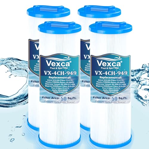 Vexca® 4CH-949 Spa Filter Replacement for Pleatco PWW50L, Filbur FC-0172, SD-01143, 817-4050, Baleen AK-90091, Rising Dragon 50, Waterway Teleweir, 50 Sq.Ft, 4 Pack