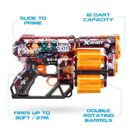 Image of XShot Skins Dread Blaster - Demon Slayer Skin by ZURU Demon Slayer Design with 12 Darts, Double Rotating Barrels, Air Pocket Dart Technology, Toy Foam Blaster for Kids, Teens and Adults