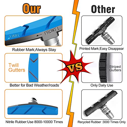 Alritz Bike Brake Pads Set, 6 Pcs Road Mountain Bicycle V-Brake Blocks Shoes With Hex Nut And Shims, No Noise No Skid, 70Mm, For Front And Back Wheel (Blue) #TOP1