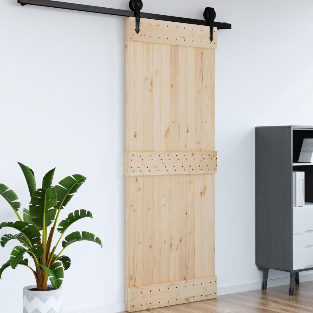 Porte 90x210 cm Bois Massif de Pin Panneau Suspendu en Bois Porte Interieur Bois Porte Bois Porte Coulissante Bois Porte Coulissante sur Rail Porte de Grange Meuble Porte Coulissante