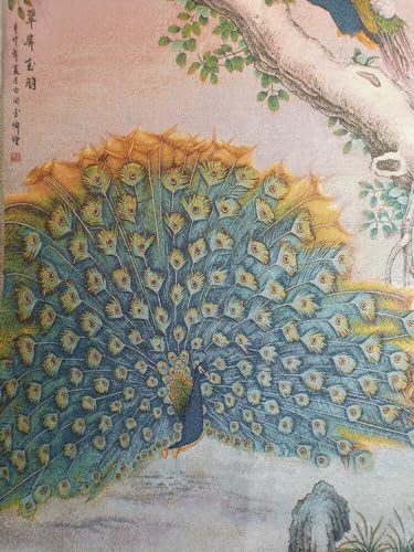 Thangka broderie paon en soie : masquez un mur vide avec élégance - 3