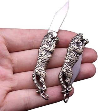 Stainless Steel Portable EDC Mini Folding Pocket Knife Small Keychain Knife Tiny Box Cutter Tools (Tiger)