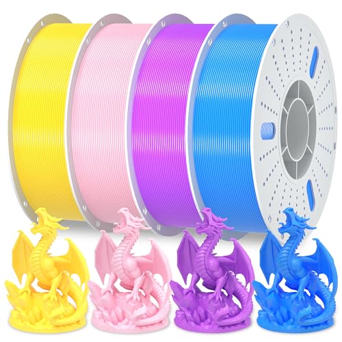 PINBALL PETG 3D Printer Filament 1.75mm High Precision Durable Strong Filament Mith Better Flow Dimensional Accuracy +/- 0.02mm Suitable for Most FDM 3D Printers 4 Kilograms Yellow, Blue,Pink, Purple