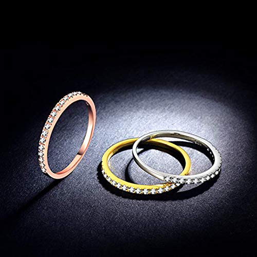 Greendou Fashion Jewelry 2mm 925 Sterling Silver Wedding Band Cubic Zirconia Half Eternity Stackable Engagement Ring Size 5-10 (8, Rose Gold)4