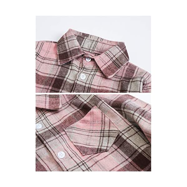 SANGTREE-Girls-Womens-Button-Down-Plaid-Cotton-Tops-Shirt-3-Months-US-2XL SANGTREE Family Matching Flannel Shirts Girls Flannel Shirts Long Sleeve Button Down Plaid Shirts Pink, 7-8 Years = Tag 140