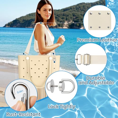 Image of Strap Wrap for Bogg Bag Accessories, Adjustable Crossbody Shoulder Straps with Rustproof Metal Connectors, Premium Non-slip Leather Handle Wrap for XL Medium Small Bog Bag Beach Rubber Tote Bag, Set A