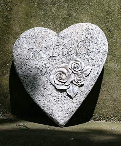 Bambelaa! Grabschmuck Grabdeko Herz Inschrift „In Liebe“ Steinharz Friedhof