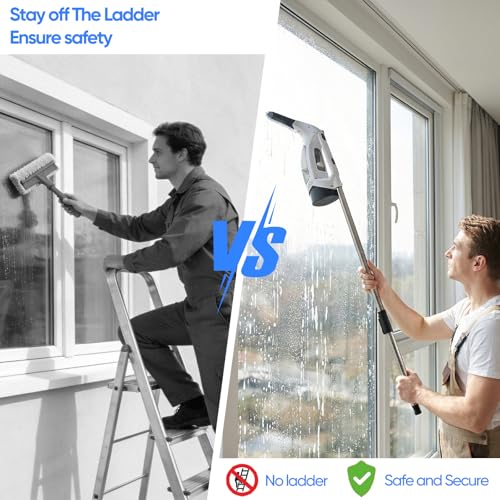 Window Vacuum Squeegee Cordless, Window Vacuum Cleaner with 2000Pa Streak-Free Suction, 30–40" Extension Pole, 11-Inch Cleaner Tool for High Windows, Shower Glass, Tiles & Mirrors by Yardsignup - Image 2