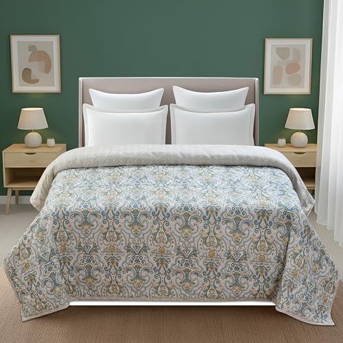 Image of Home Stylish Luxury Ultrasonic Punch AC Comforter Blanket - Quilted Microfiber Floral Pattern, Lightweight Breathable Hypoallergenic All‑Season Blanket for Bedroom, (228x228 Cm) White & Royal Grey