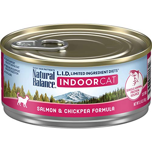 Natural Balance L.I.D. Limited Ingredient Diets Wet Cat Food for Indoor Cats, Salmon & Chickpea Formula, 5.5 Ounce Can (Pack of 24)