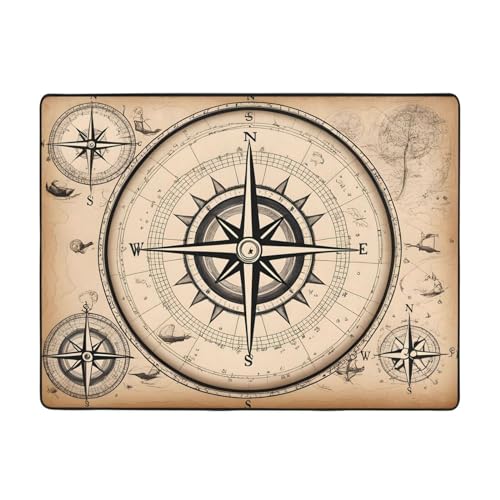 YYHWHJDE Teppich mit Kompass-Karte, nautischer Druck, 160 x 121,9 cm, weich, feiner Samt, waschbar,...