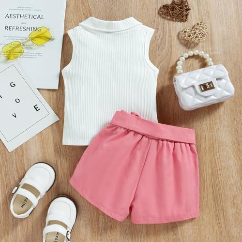 Children Clothing Turndown Collar Ribbed Vest Tops Shorts,4