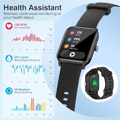 Smart Watches for Women Men, 1.85 HD Touchscreen Fitness Tracker with Call & Message Alerts, 24/7 Heart Rate/Sleep Monitor,100+ Sport Modes, 2ATM Waterproof Smart Watch for Android iPhone (Black)