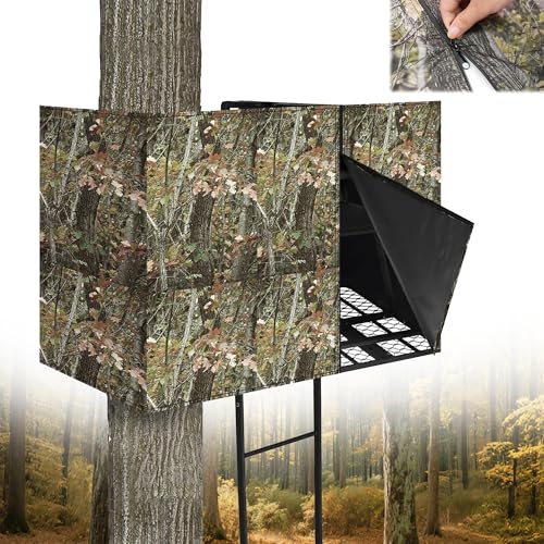 SFNSM 103X37.5 Hunting Tree Stand Blinds for Deer Hunting Universal Camo Tree Ladder Stand Blind Kit with Zipper and 2 Pockets Tree Stand Cover for Hunting Deer, Elk, Hunting Blind & Accessories