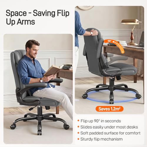 Image of Office Chair, Executive Mid-Back Computer Desk Chair with Flip-up Armrests