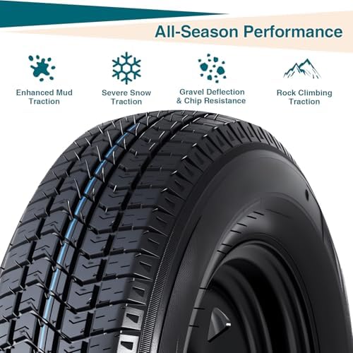 ST175/80D13 Heavy Duty Trailer Tires with Black Steel Rims 2-Pack, 6 Ply Load Range C, 5 Lug Bias Trailer Wheel, All-Weather Pre-Mounted Tire for Utility Boat Camper Cargo Trailers — view 3