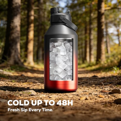 Image of POWCAN 64 oz Insulated Metal Water Bottle for Women: 2-in-1 Straw & Spout Lid, Keep Cold 48H, Carrier Bag, Leakproof, BPA-Free, Half Gallon Stainless Steel Water Bottle for Sports(Ace)